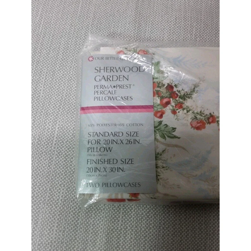 Sears Sherwood Garden Pillowcases Standard Size Perma Prest Poly Blend Floral